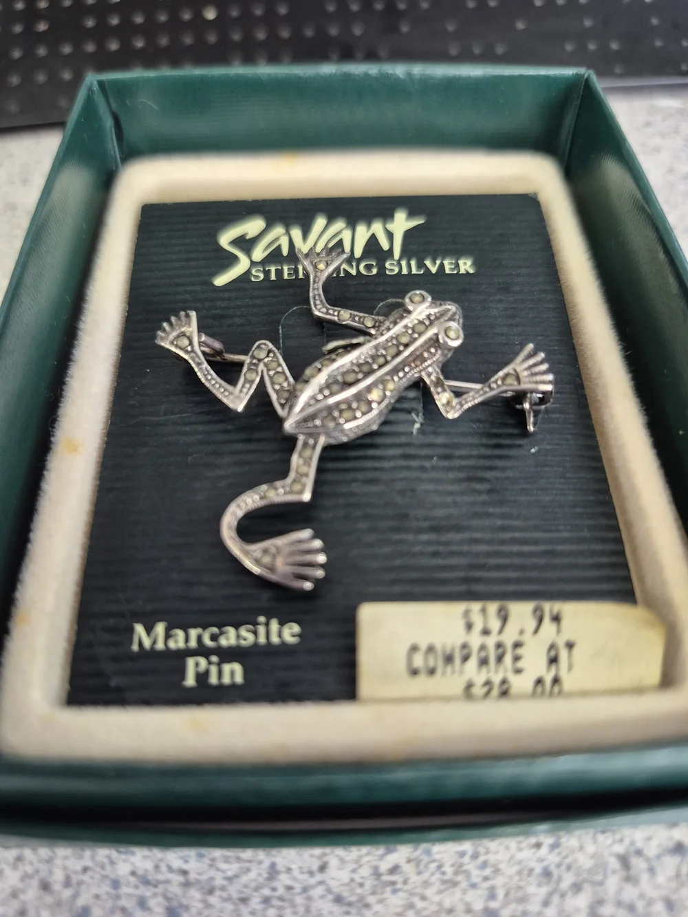 Sterling Silver Marcasite Frog Pin - Silver